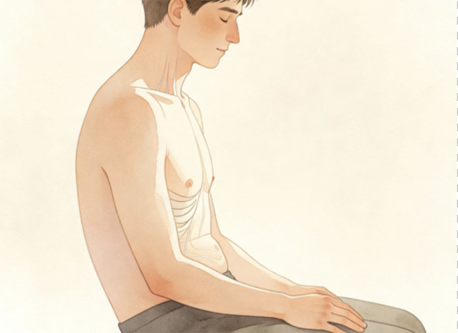 Seated posture with natural spinal curve and relaxed breathing, illustrating comfort and regulation rather than forced alignment