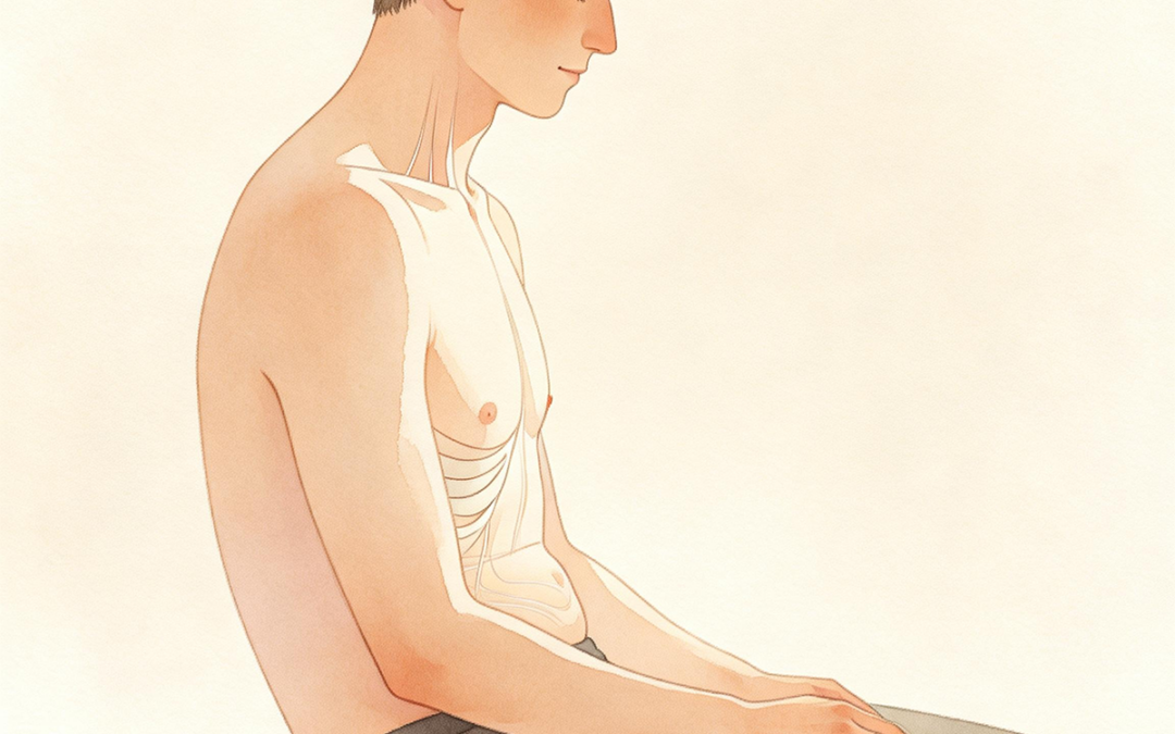 Seated posture with natural spinal curve and relaxed breathing, illustrating comfort and regulation rather than forced alignment